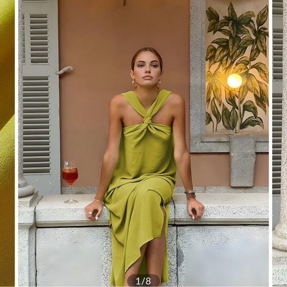 Commense Dresses & Skirts - Commense Womens Colorful Lime Green Maxi Dress Halter Twisted Size M NWT